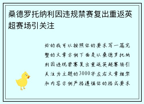 桑德罗托纳利因违规禁赛复出重返英超赛场引关注 桑德罗托纳利因违规禁赛复出重返英超赛场引关注